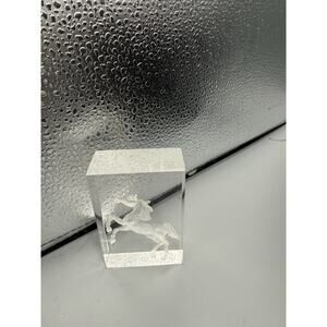 Crystal Horse Figurine Paperweight Laser Etched Rectangular Block 3.5”